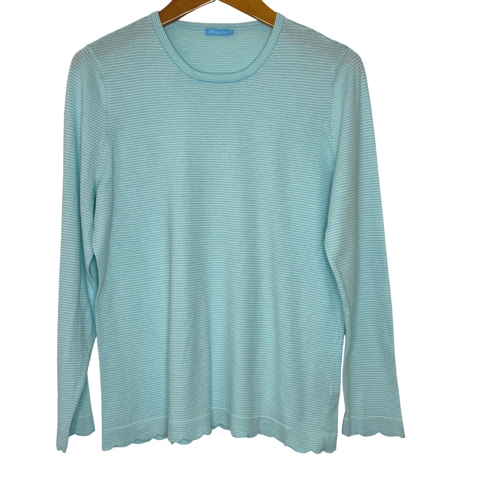 J. McLaughlin Sweater Green/White Striped Size Large‎